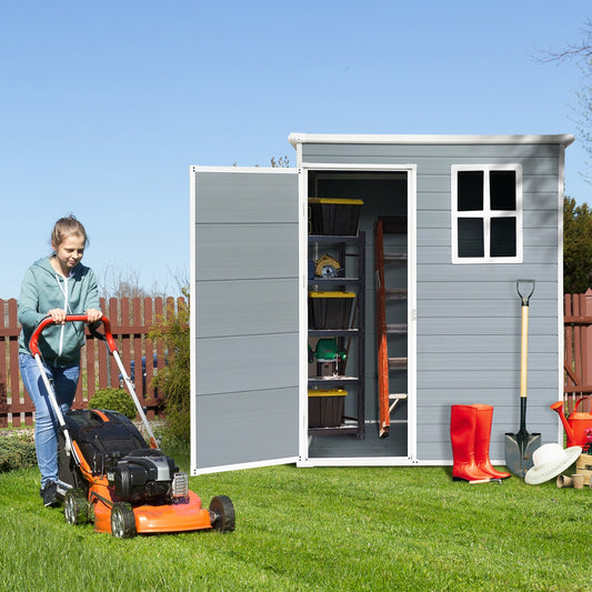 5ft x 3ft Resin Outdoor Storage Shed Plastic Garden Sheds with Floor and Lockable Door for Backyard, Lawn, Grey (W540S00019)