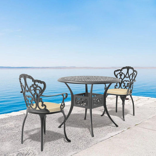 (Cushions In Random Colors)3-Piece Set Of Cast Aluminum Patio Furniture With Cushions