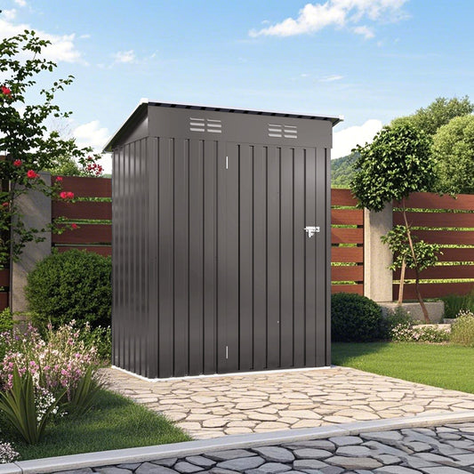 5x3 FT Durable Metal Shed Outdoor Storage Shed with Pitched Roof and Lockable Door, Gray
