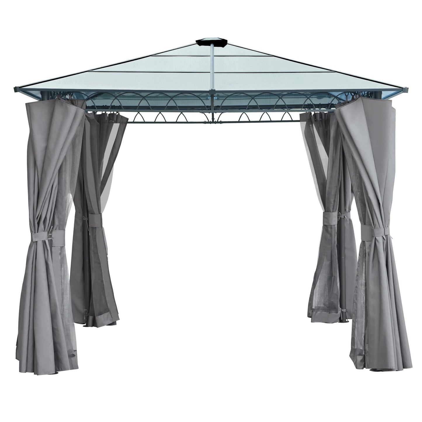 TREXM 10'x10' Hardtop Outdoor Gazebo with Polycarbonate Roof, Patio Gazebo with Aluminum Frame, Mosquito Netting and Privacy Screens for Shade and Rain, Backyard Tent for Backyard, Garden, Lawn (Grey)