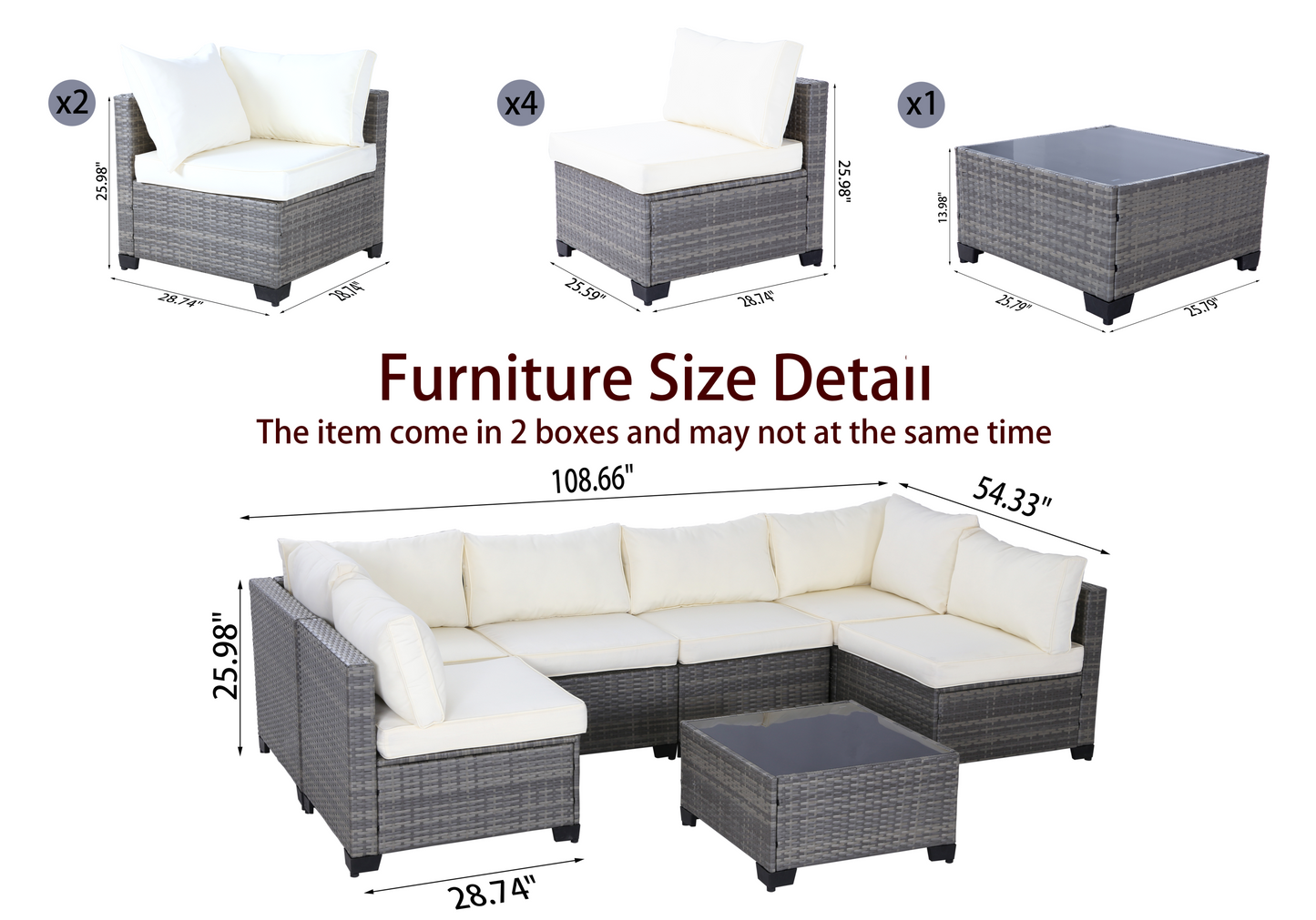 All-Weather 7-Piece Gray PE Wicker Patio Conversation Set with Beige Cushions and coffee table