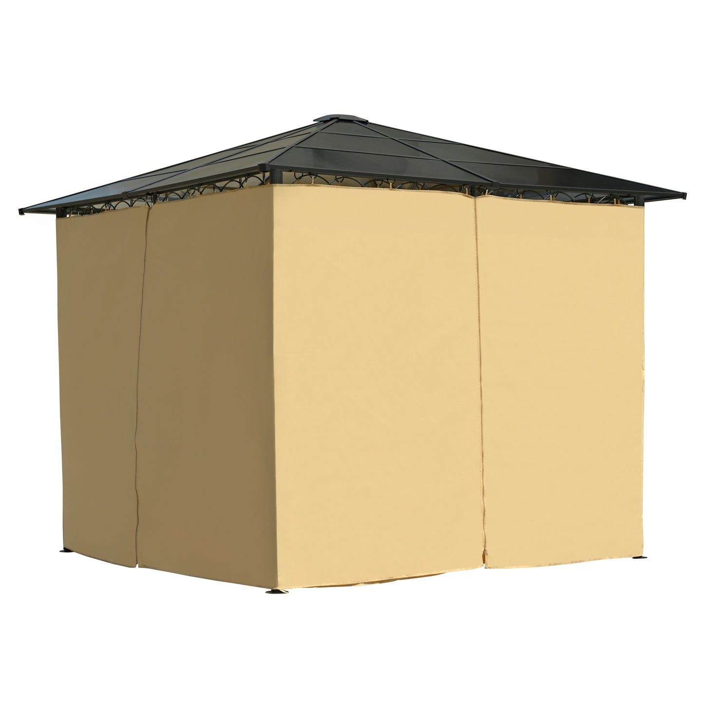TREXM 10'x10' Hardtop Outdoor Gazebo with Polycarbonate Roof, Patio Gazebo with Aluminum Frame, Mosquito Netting and Privacy Screens for Shade and Rain, Backyard Tent for Backyard, Garden, Lawn(Beige)