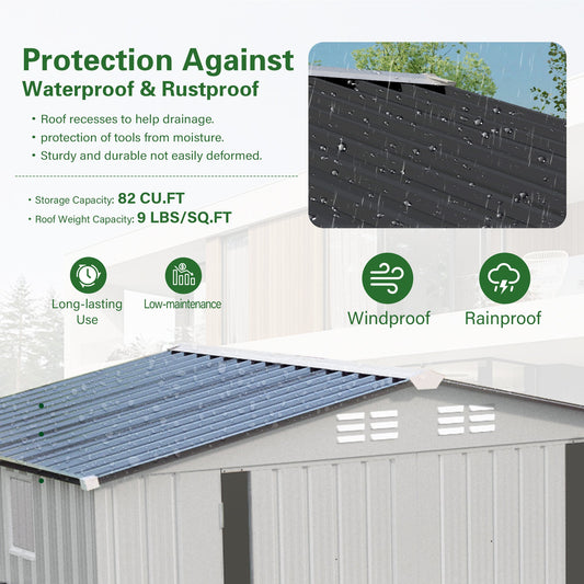 6X3.5FT Metal Storage Shed,Tool Shed with Pitched Roof Watertight with Positive Window and Lockable Door Compact Tool Shed for Garden, Backyard,Patio,Sundries and Bike Storage, White+Gray