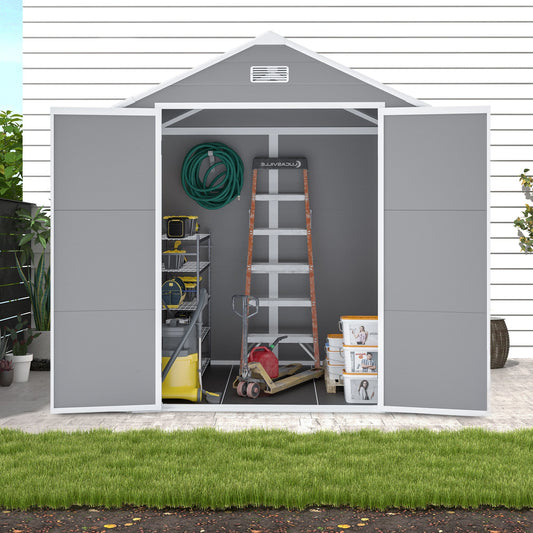 Campcraft 6*5ft resin storage shed, high quality pp material, strong structure, waterproof, rust and UV proof, large storage space, 12mm thick pp board, HD window lighting