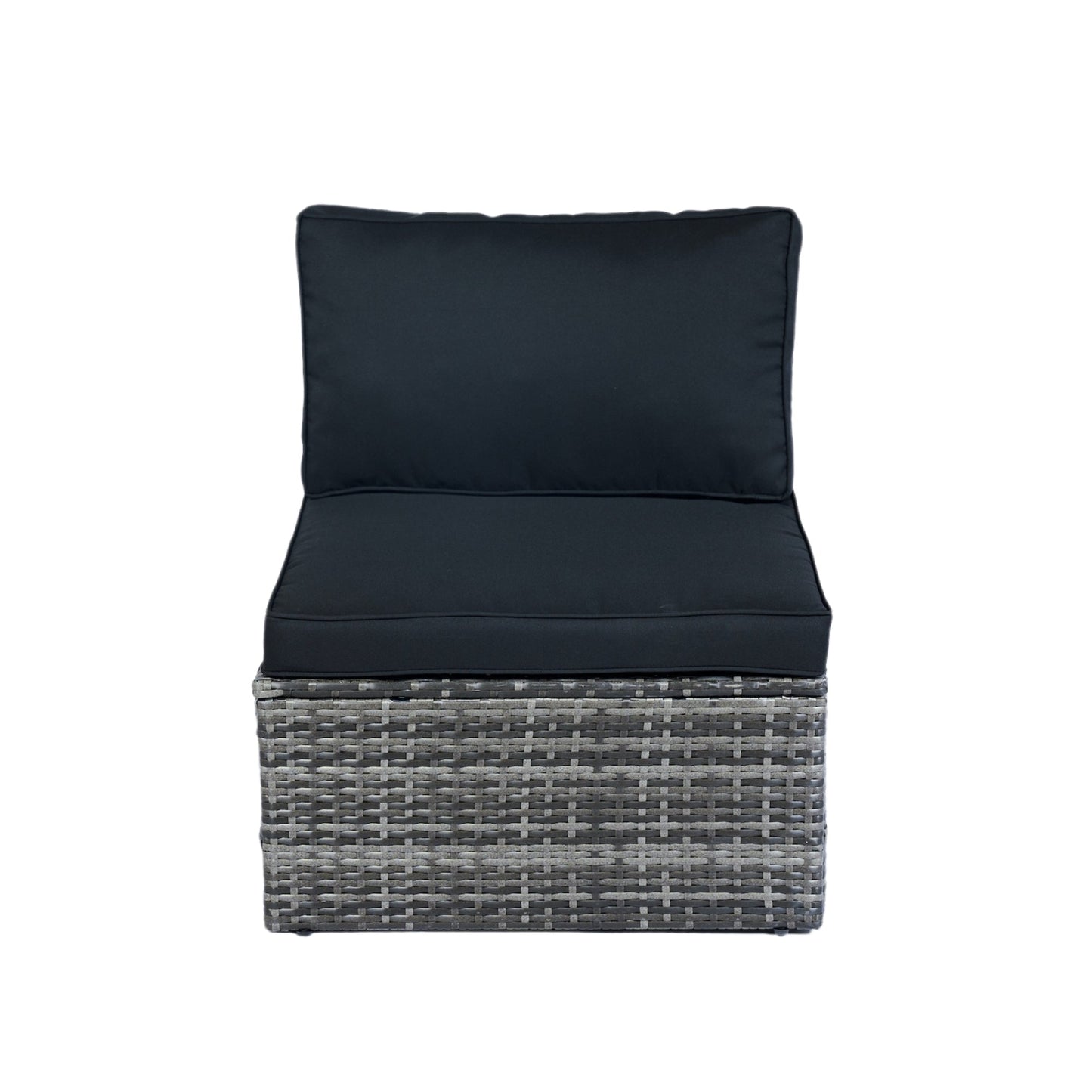 6 Piece Patio Wicker Sectional Set Patio Backyard Conversation Set Space Saving Grey Wicker + Black Cushion