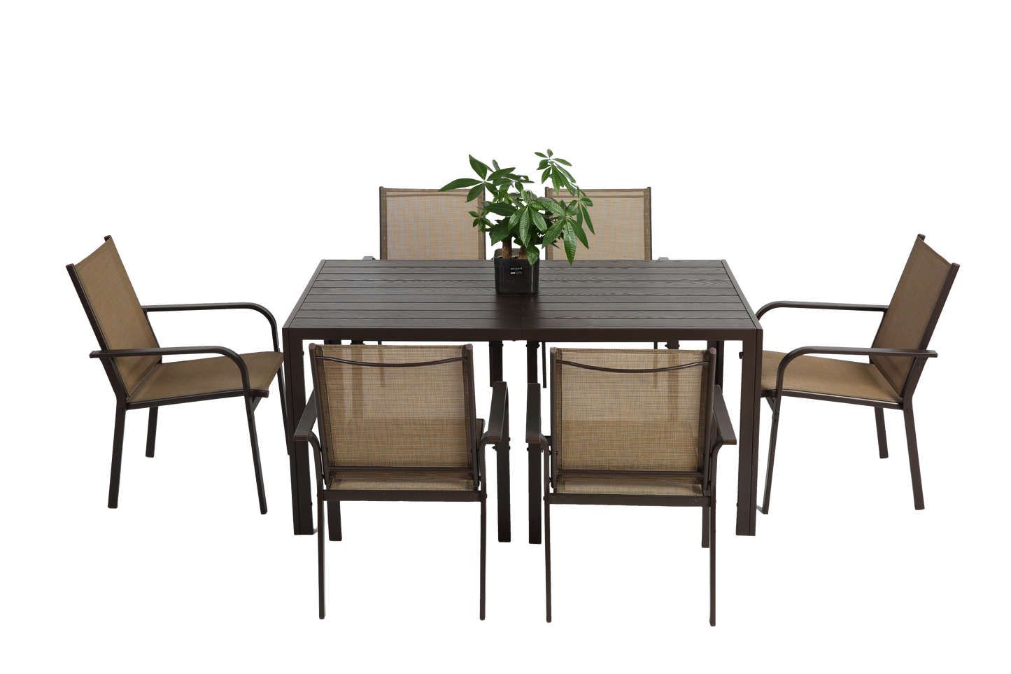 7 Pieces Patio Dining Set, Outdoor Furniture Table and 6 Textilene Chairs, Outdoor Furniture with Rectangular Table and 6 Stackable Chairs Family Conversation Set for Garden Backyard Deck-Brown
