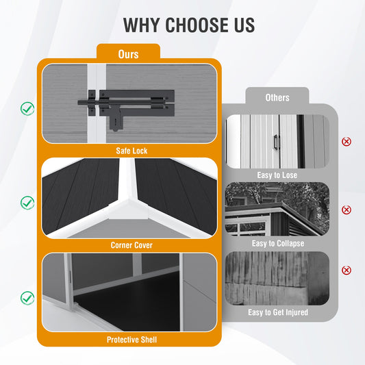 Campcraft 6*5ft resin storage shed, high quality pp material, strong structure, waterproof, rust and UV proof, large storage space, 12mm thick pp board, HD window lighting