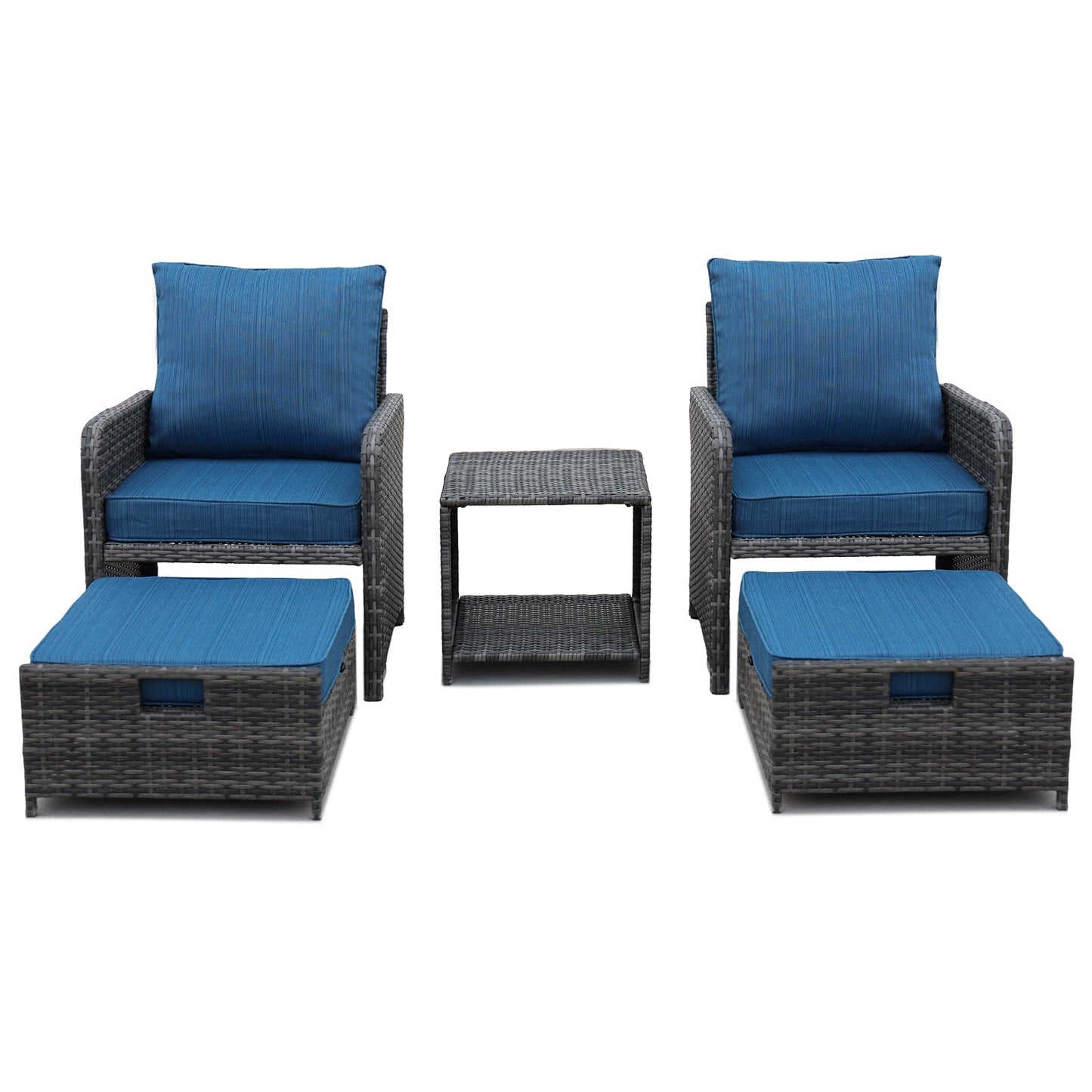 5 Pieces Wicker Patio Furniture Set Outdoor Patio Chairs with Ottomans Conversation Furniture with coffetable for Poolside Garden Balcony