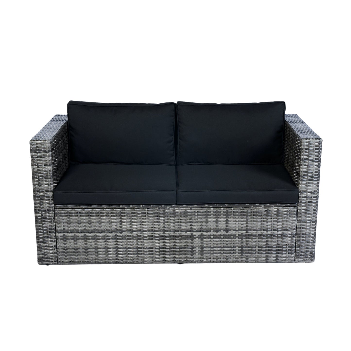 6 Piece Patio Wicker Sectional Set Patio Backyard Conversation Set Space Saving Grey Wicker + Black Cushion