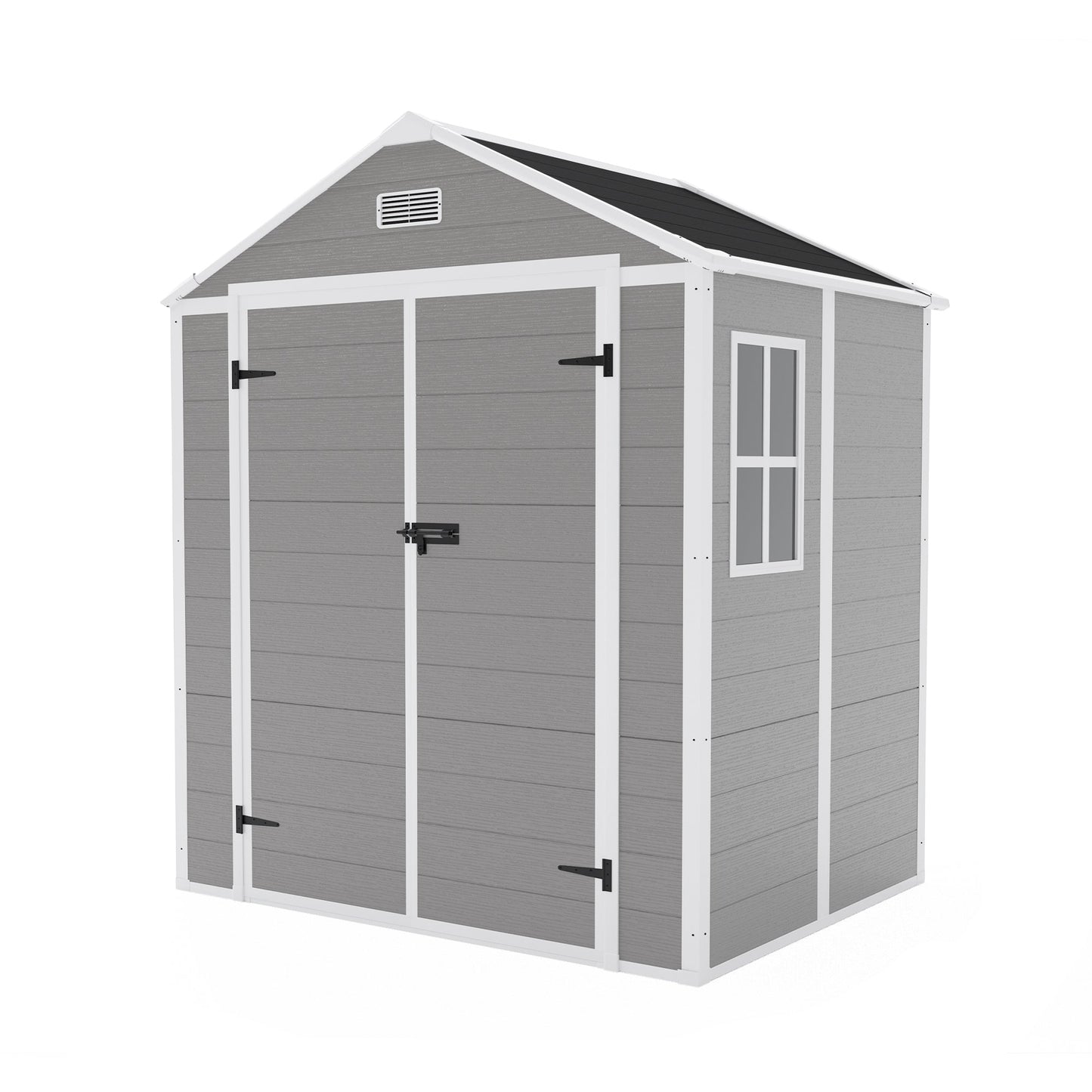 Campcraft 6*5ft resin storage shed, high quality pp material, strong structure, waterproof, rust and UV proof, large storage space, 12mm thick pp board, HD window lighting
