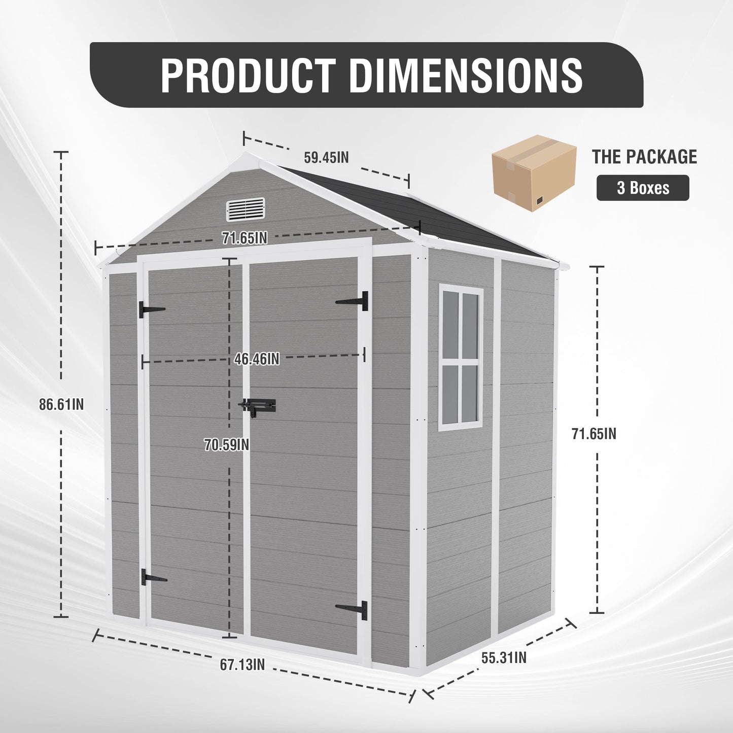 Campcraft 6*5ft resin storage shed, high quality pp material, strong structure, waterproof, rust and UV proof, large storage space, 12mm thick pp board, HD window lighting