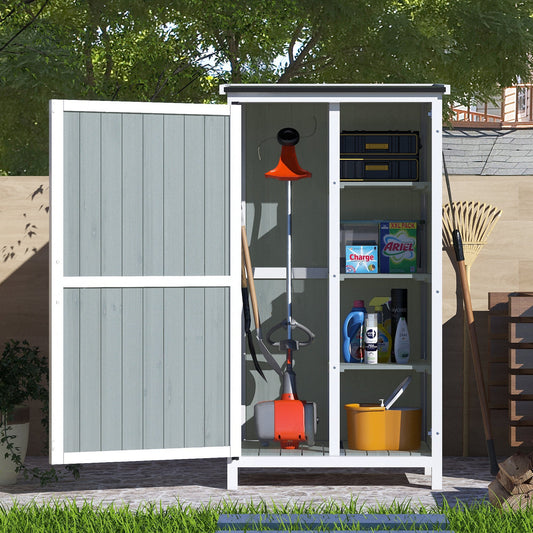 54' Two-Tone Storage Shed - Gray & White Design with Sloped Roof & 5 Customizable Compartments