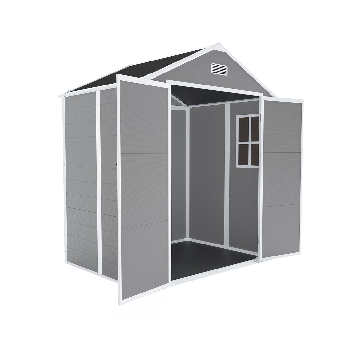 Campcraft 6*5ft resin storage shed, high quality pp material, strong structure, waterproof, rust and UV proof, large storage space, 12mm thick pp board, HD window lighting